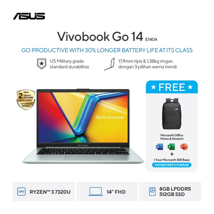 Asus Vivobook E1404FA-VIPS3852M R3-7320U/UMA/8GB/512GB/Green