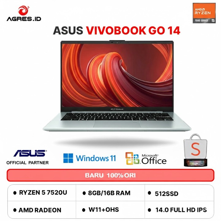 ASUS VIVOBOOK GO 14 E1404FA RYZEN 5 7520U 16GB 512GB W11+OHS