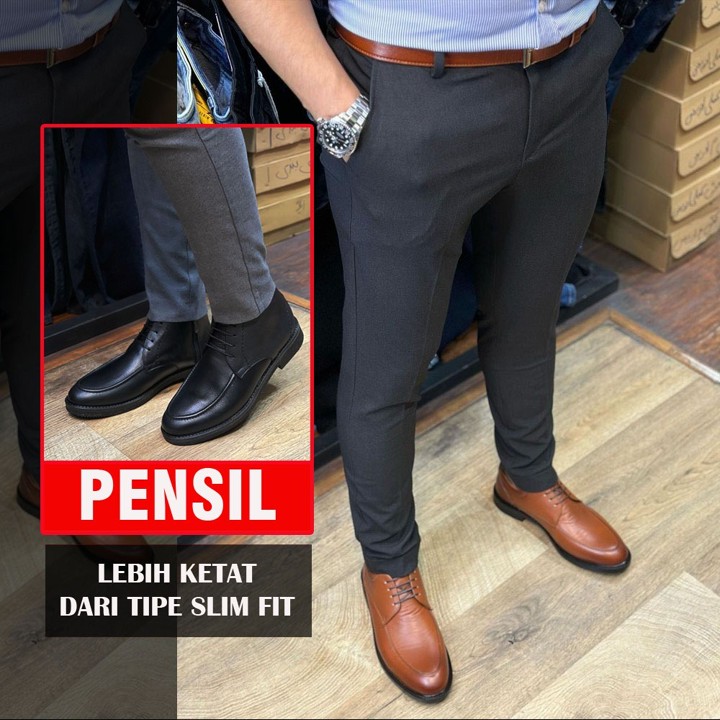 Celana Formal Model Pensil Stretch Pria Slim Fit Bahan Stret