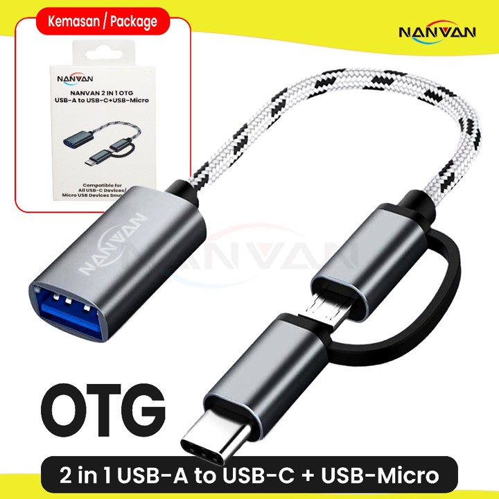NANVAN Otg Hp 2in1 Micro Usb/Type-C Untuk Flash Disk/Mouse/k