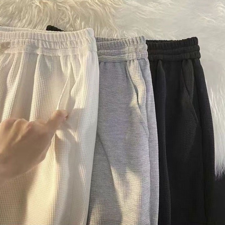 Celana Kulot Waffle Pinggang Karet Wide Leg Cullote Sweatpan