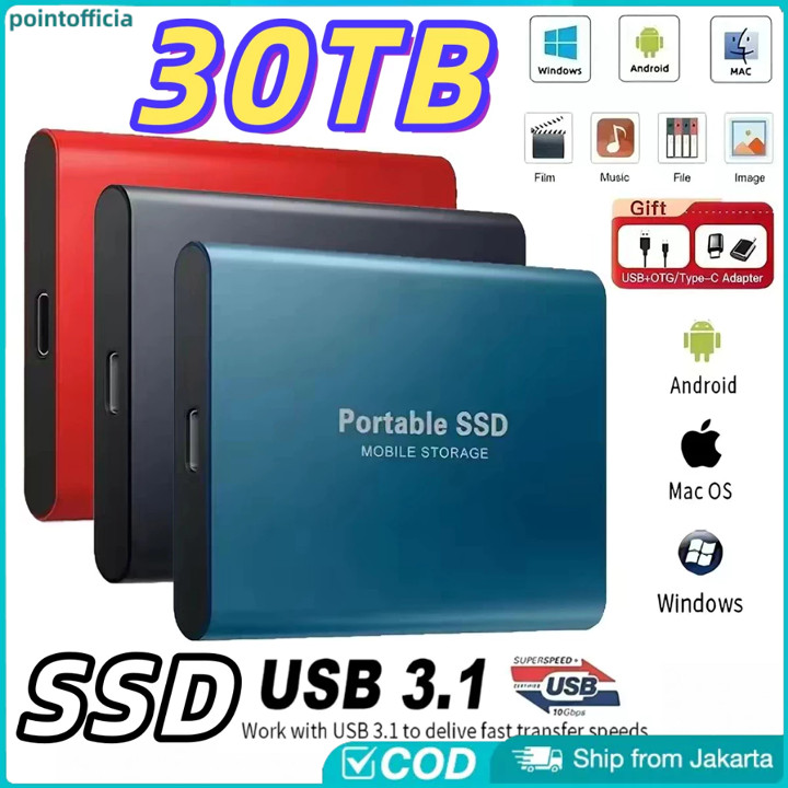 Hardisk Eksternal SSD Portable USB 3.1 1TB 2TB 4TB 8TB 30TB 