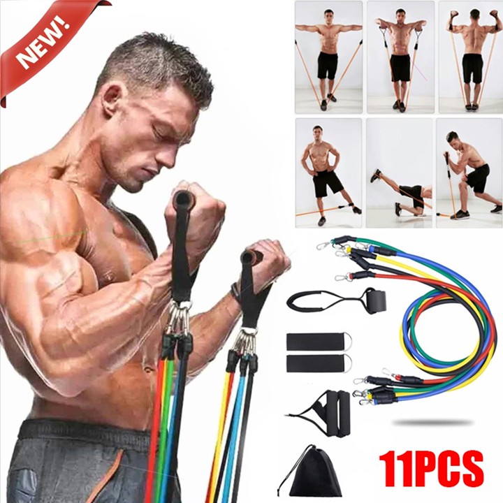 New Power Resistance Band 11 Pcs Set Tali Tarik Karet Gym Yo