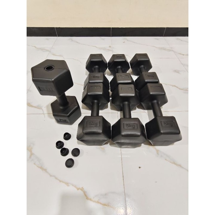 barbel dumbel HEXAGONAL 5kg kosongan tanpa isi (1 biji) plus