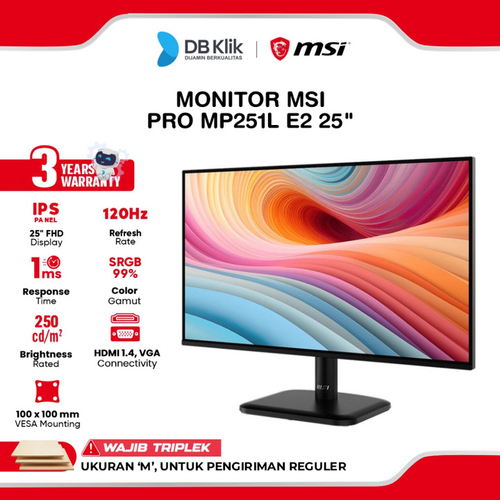 MSI PRO LED Monitor MP251L E2 25" IPS FHD 120Hz 1ms Adaptive