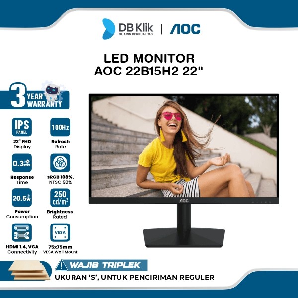 AOC LED Monitor 22B15H2 22" IPS FHD 100Hz 4ms Adaptive Sync 