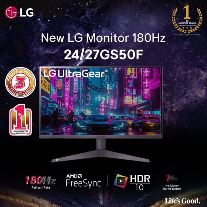 LG 24GS50F-B 23.8” UltraGear™ FHD 180Hz gaming monitor | 1ms