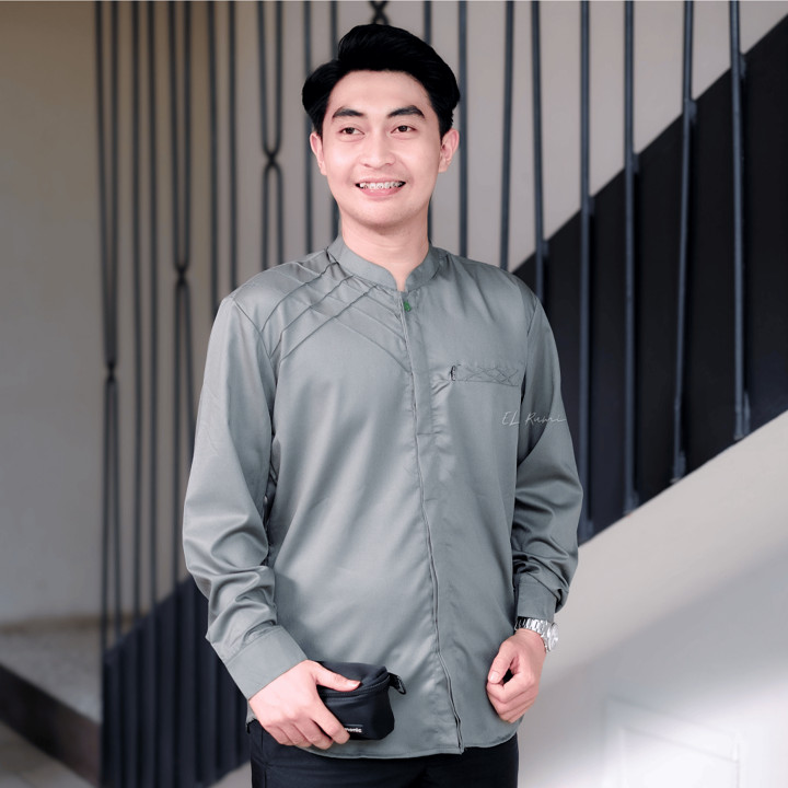 Baju Koko Pria Dewasa Elrumi Lengan Panjang Terbaru Polos Motif Jaring jaring Bisa COD