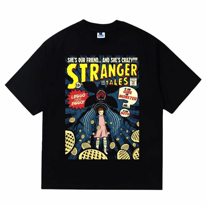Nebula Tshirt Vintage Strangers lengan pendek hitam Kaos dis