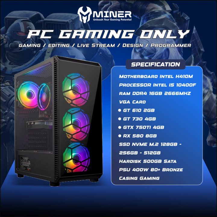 PC Rakitan Gaming Intel Core I5 10400F SSD NVME 512GB Ram 16