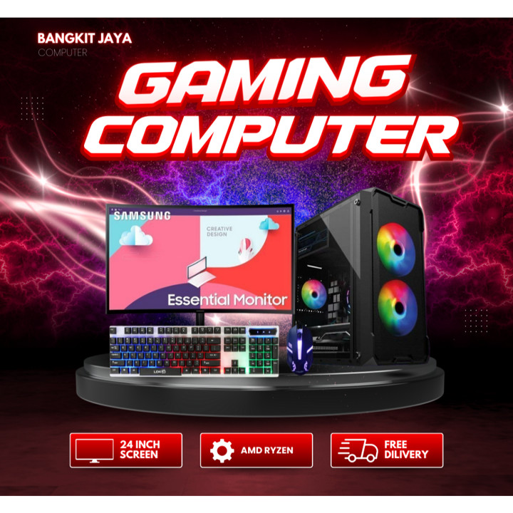 PC Gaming Fullset AMD RYZEN 5 3400G RAM 16GB SSD HDD Monitor