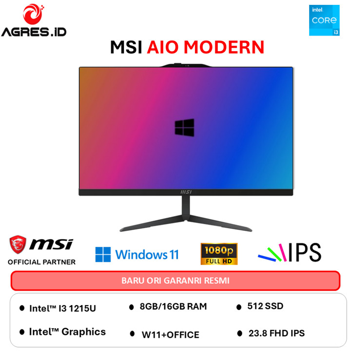 MSI AIO MODERN I3 1215U - RAM 16GB 512GB W11+OHS 23.8FHD IPS