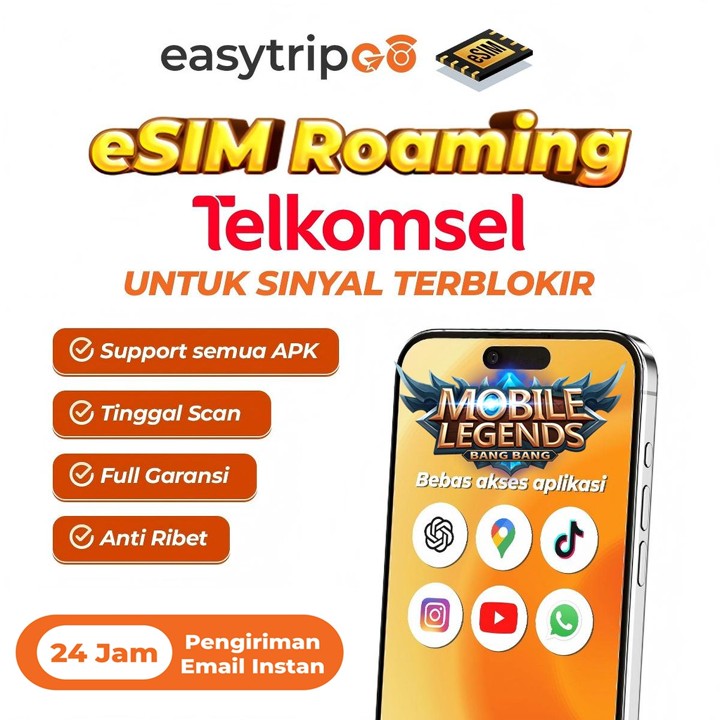 ESIM Roaming Telkomsel Indonesia 1GB 3GB 5GB 10GB Data | 30 Hari | Solusi IMEI Blokir | IPhone Inter