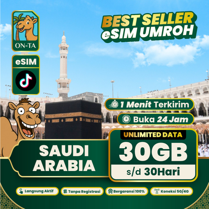 eSIM Umroh Haji Saudi Arabia Internet Roaming Kuota Unlimited Data Internet Travel | eSIM Arab Saudi Umroh Haji Kuota Unlimited Data Internet Roaming Travel | ONTA eSIM Arab Saudi Haji Umroh