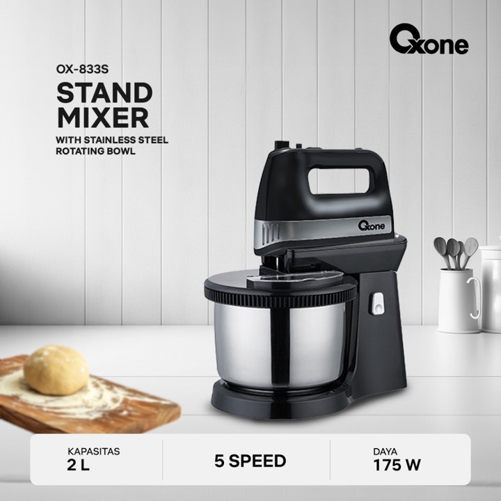 Oxone OX833S Stand Mixer Stainless Steel Rotating Bowl 2L