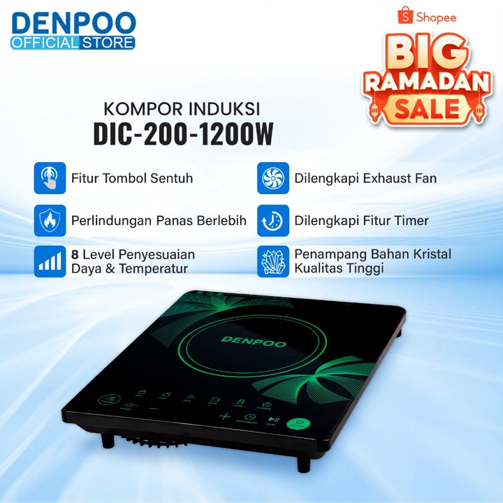 Denpoo Kompor induksi Touch Screen Low Watt DIC 200-1200