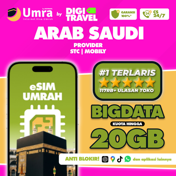 eSIM Umroh Roaming Arab Saudi Saudi Arabia Unlimited Data Internet - UMRA by DIGITRAVEL