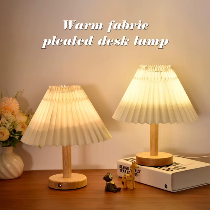 Lampu Meja Minimalis Lampu Tidur Meja Korean Retro Pleated V