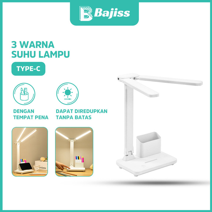 Bajiss Lampu Meja Belajar Dual LED Rechargeble Touch 3 Warna