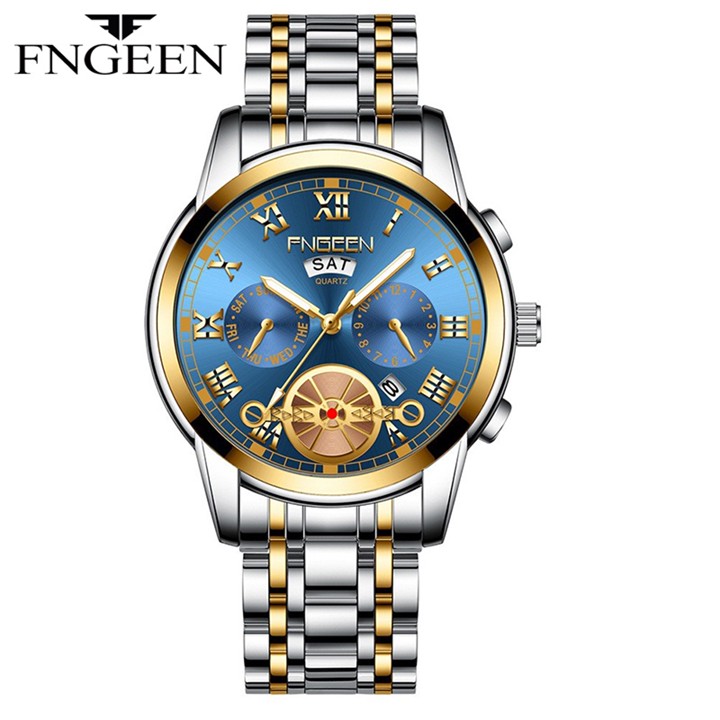 FNGEEN 4001 Jam Tangan Pria Luxury Stainless Steel Quartz Or