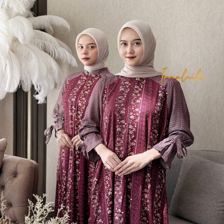 Ellena Dress Gamis Wanita Rayon Motif Mix Rayon Jaguard Lembut Adem Nyaman Daily Bumil dan Busui Friendly By Irmalaila