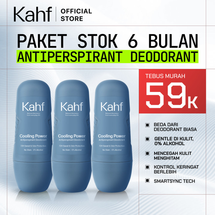 [KAHF BUNDLE 3IN1 PAKET DEODORANT] Triple Pack Kahf Deodorant Roll On Antiperspirant 45 ml - 3 pcs Deodoran Pria Freshness All Day, 0% Alcohol, Easy Application - Anti Iritasi, Bebas Bau, Tahan Keringat - Suitable for Daily Use