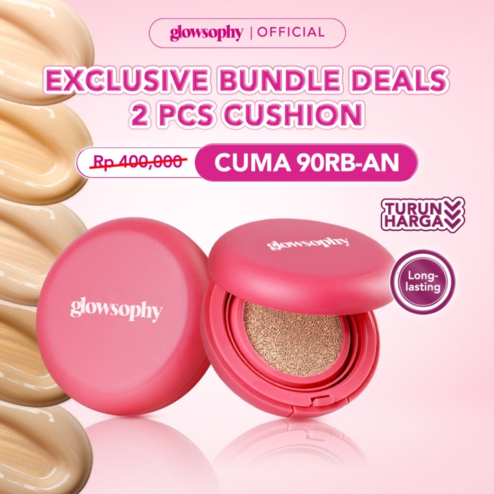 Glowsophy Bundle 2Pcs Cover Fit Serum Cushion Long Lasting All Day Velvet Matte Finish Cushion Ringan dengan Medium Coverage Menyamarkan Pori-Pori dan Garis Halus Cushion Kulit Asia Foundation Waterproof Make Up Setting Hasil Akhir Glowing Tekstur Ringan