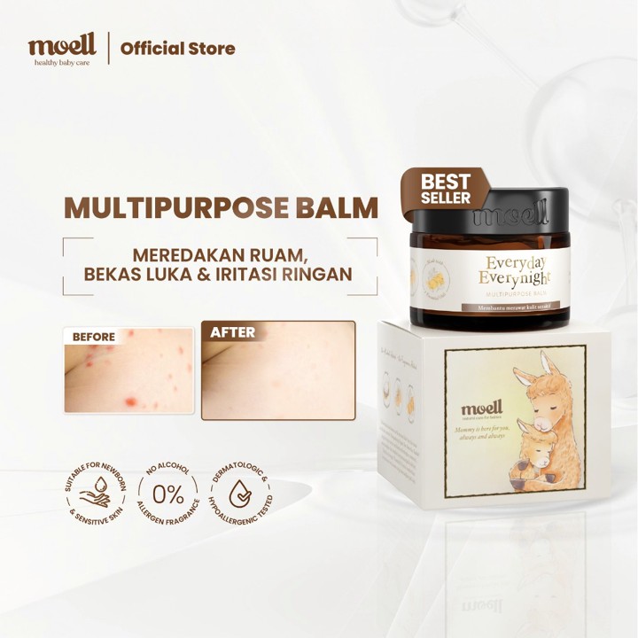 Moell Multipurpose Balm 30gr - Balm Multifungsi Bisabolol & Lavender Oil - Untuk Kulit Sensitif & Kering - Skincare Anak
