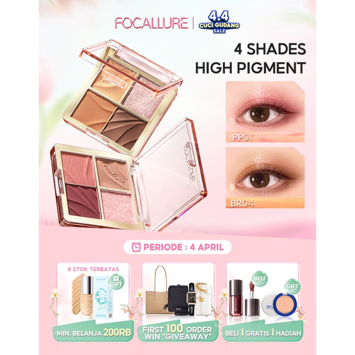 FOCALLURE Shimmer Eyeshadow Palette 4 Shades High Pigment #AmberGold