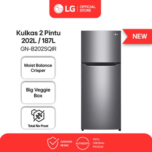 LG Kulkas 2 Pintu 202L / 187L - Moist Balance Crisper - Big Veggie Box - Total N