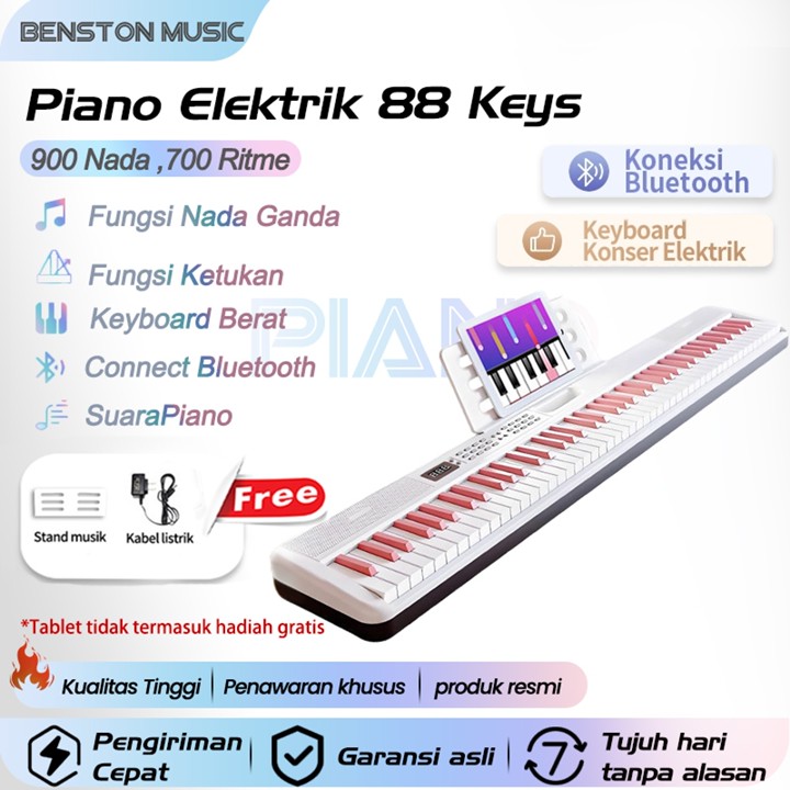 Benston Music- Piano Elektronik Multifungsi, Piano 88-Key, 88 tuts dengan sensitivitas tekanan, Piano Elektronik Profesional Rumah Pintar,Keyboard Piano Elektrik Portabe