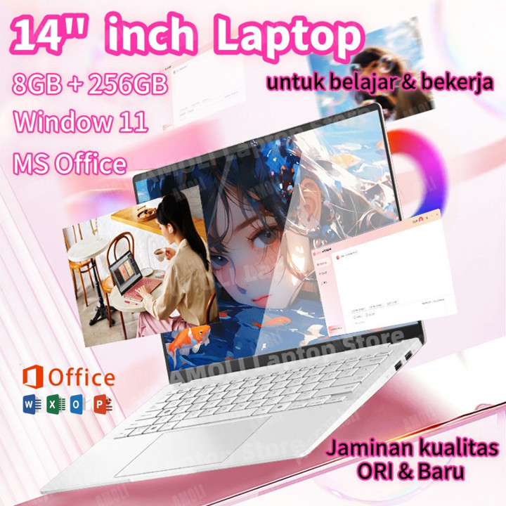 AMOLI Laptop 14‘’ inch Intel N95 RAM 16GB+512GB SSD Ready stock Instalasi Gratis Window 11 pro + office + gifts + garansi 1 tahun + Bisa COD leptop laptop murah