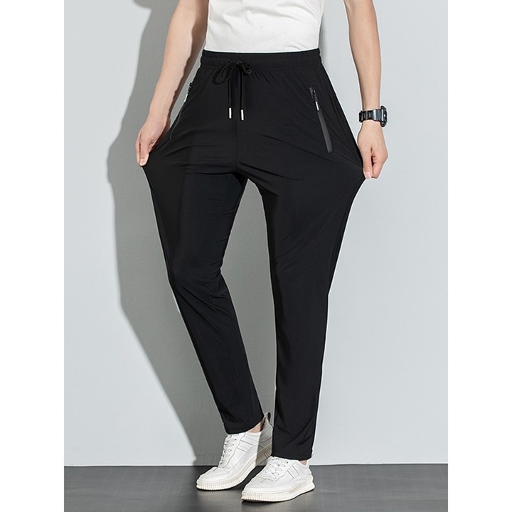 DISAI Celana Pria Saku Ritsleting Unisex Joggers Cepat Kering Panjang Ice Silk Elastisitas K9001