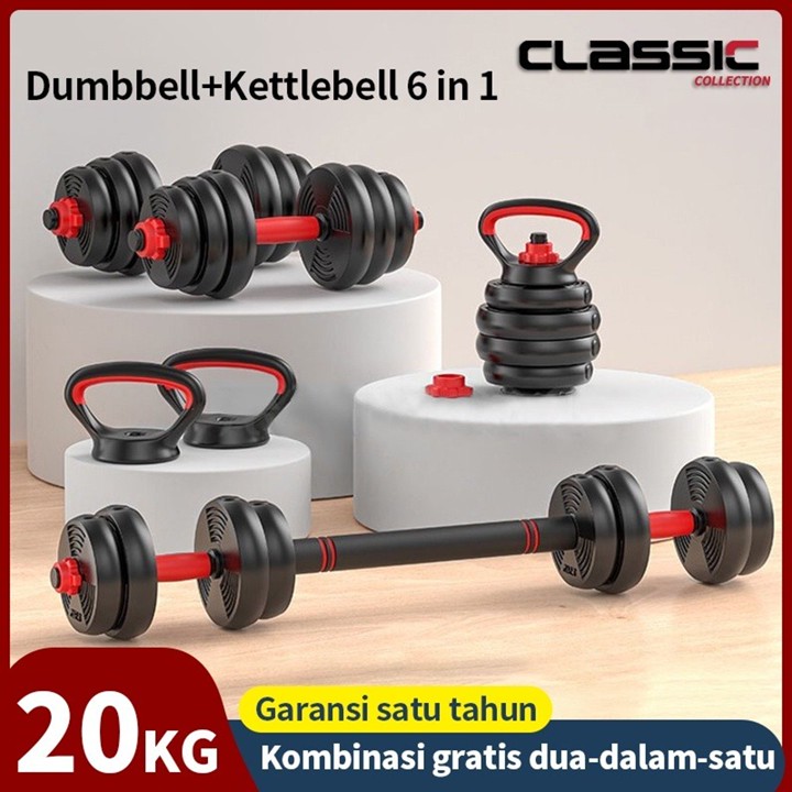 ketel bel 6 in 1 Dumbbell Barbel set peralatan fitness 20 kg