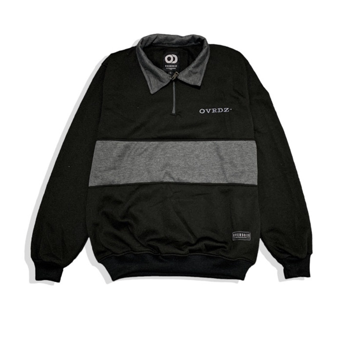 OVRDZ - Sweater Crewneck Rugby Hitam X Abu
