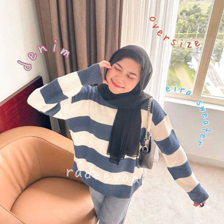 EIRA SWEATER STRIPE Knit Oversize Atasan Rajut Motif Garis B