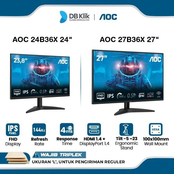 Monitor AOC 24B36X 24" | 27B36X 27" FHD IPS 144Hz 4ms Adapti