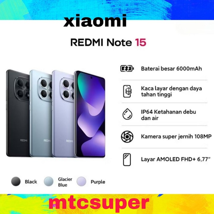 REDMI NOTE 15 8/128GB | 8/256GB 108MP AI CAMERA GARANSI RESM