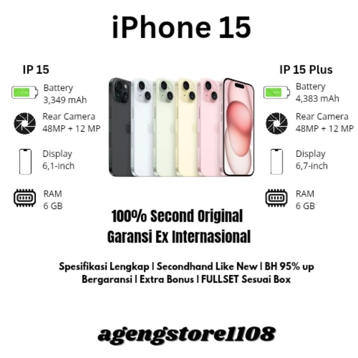 IPHONE 15 IPHONE 15 PLUS 128GB 256GB SECOND ORIGINAL EX INTE