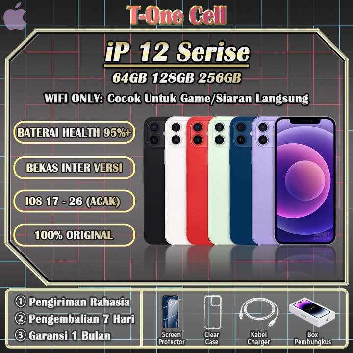 iPhone 12 SECOND BEKAS 100% ORI 64/128/256GB INTER, FULLSET 