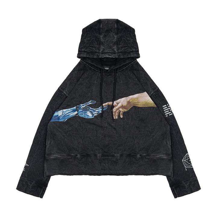 Moxie Hoodie Crop Washed Unfinish Oversize Touch