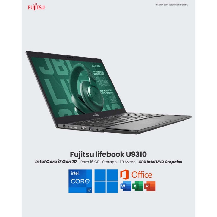 Laptop Fujitsu U9310 U939 Core i7 Gen 10 Ram 16 GB SSD Layar