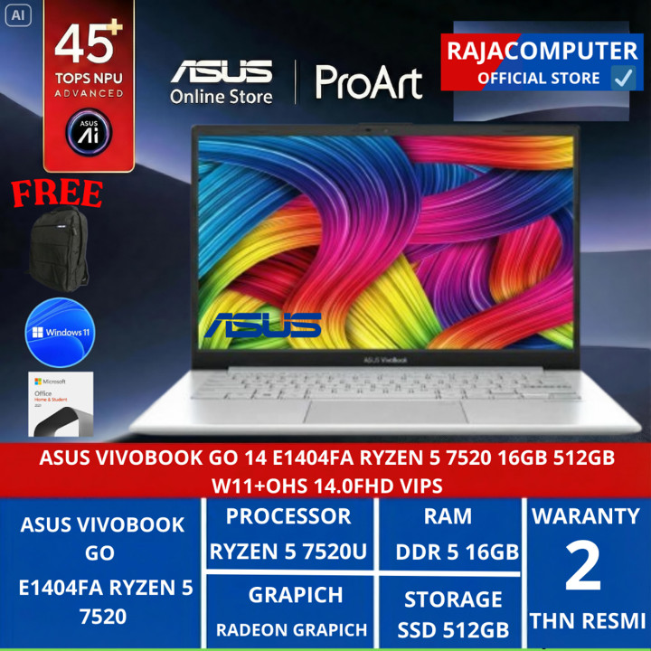 laptop Asus Vivobook Go 14 E1404FA Ryzen 5 7520U 16GB 512GB 
