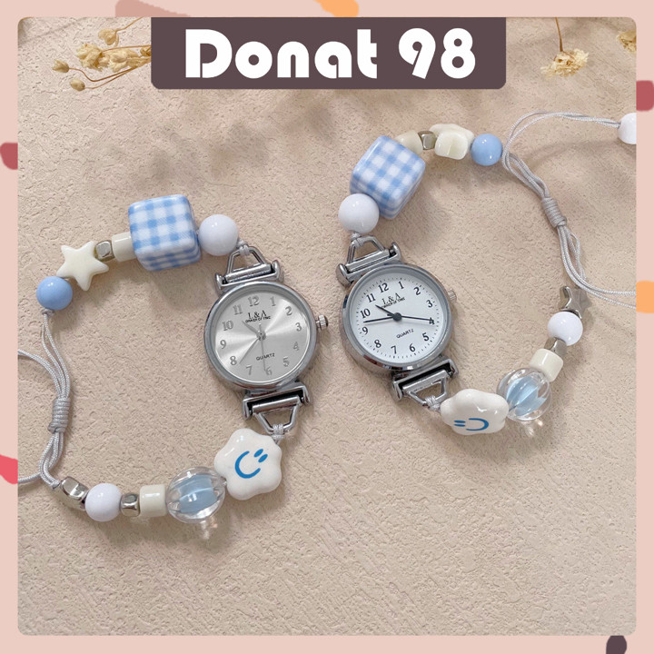 Jam Tangan Serut Gelang Manik Manik Cutie Analog Quartz Watc