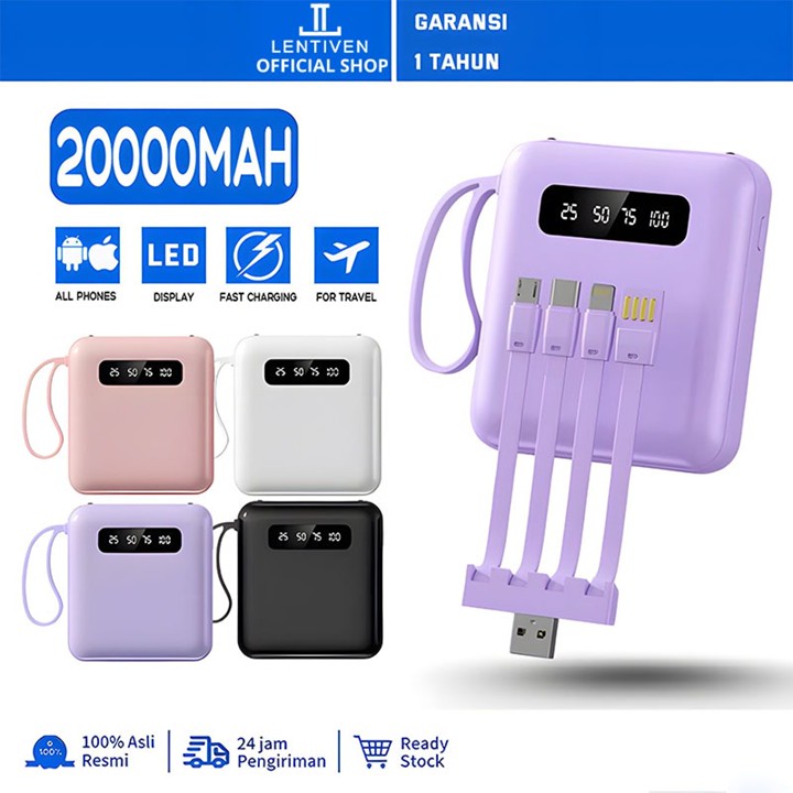 LENTIVEN Powerbank 20000mAh 3 Kabel Fast Charging Full Capac