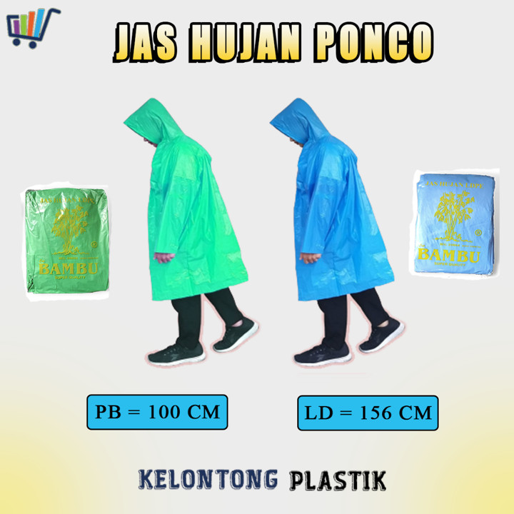 Jas hujan plastik BAMBU PONCHO TEBAL MURAH ketebalan 60 micr