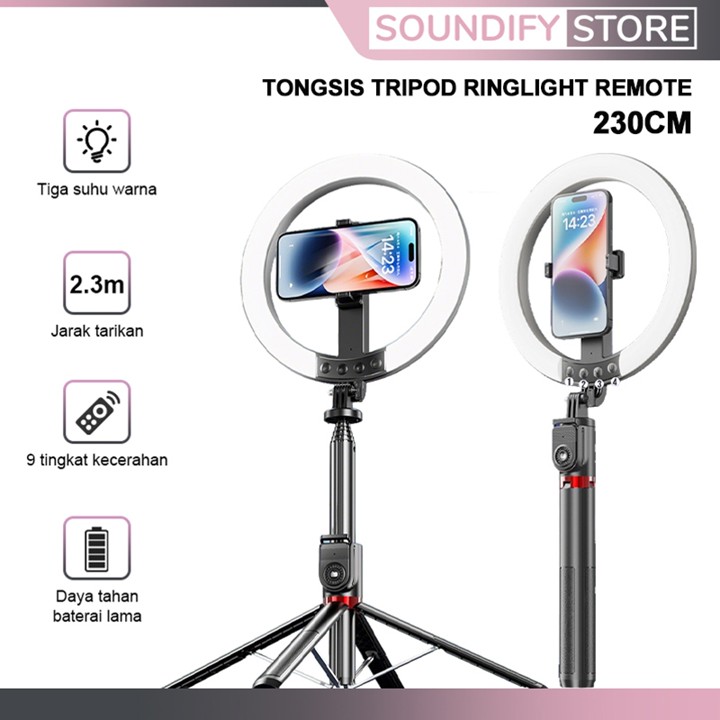 Soundify Tripod 4 Kaki Stabil Tongsis Selfie Stick Bluetooth