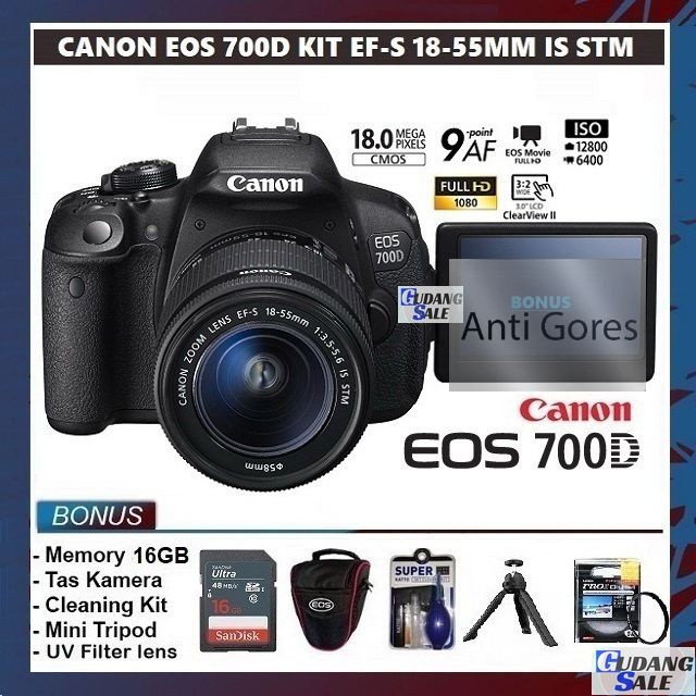 [NEW] KAMERA CANON EOS 700D + LENSA KIT 18-55MM IS STM - GAR