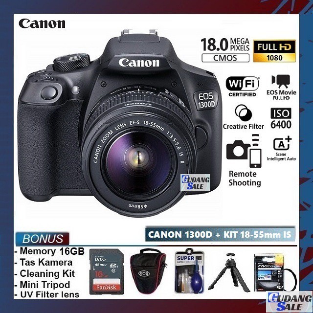 [NEW] KAMERA CANON EOS 1300D + LENSA KIT 18-55MM IS WIFI - G
