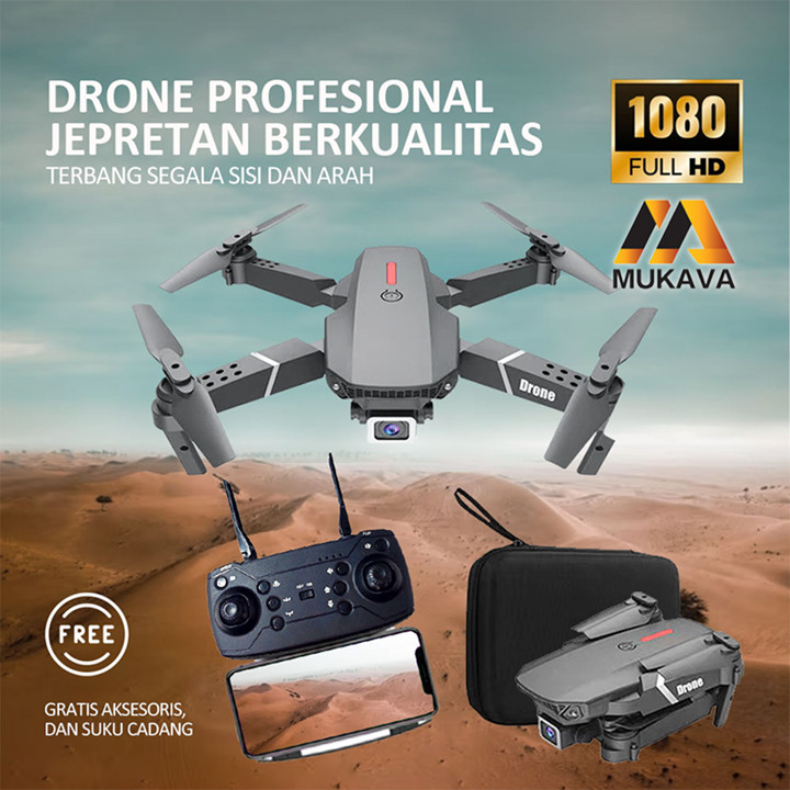 Mukava  Smart Drone E88 Pro 4k HD Camera Shoot Original Indo